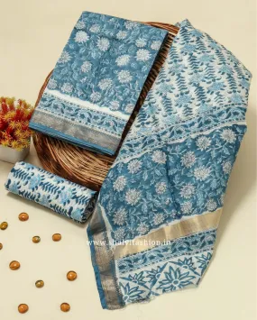 Blue Jaal Print Maheshwari Silk Suit Set (MSL474)