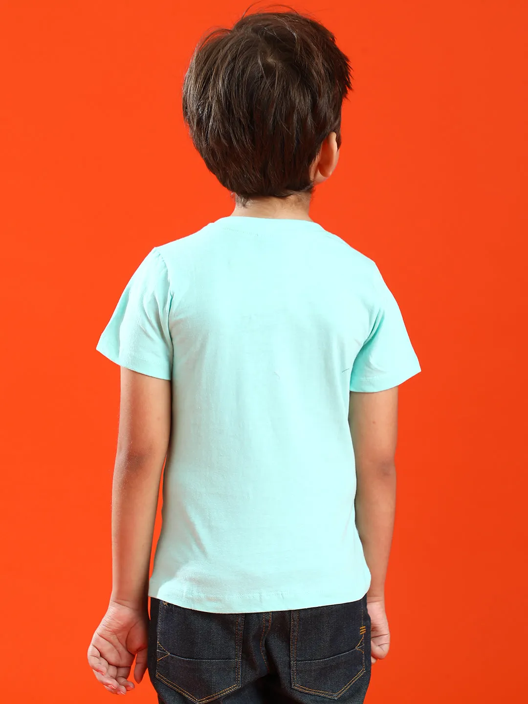 Boys Aqua 100% Cotton Printed T-shirt