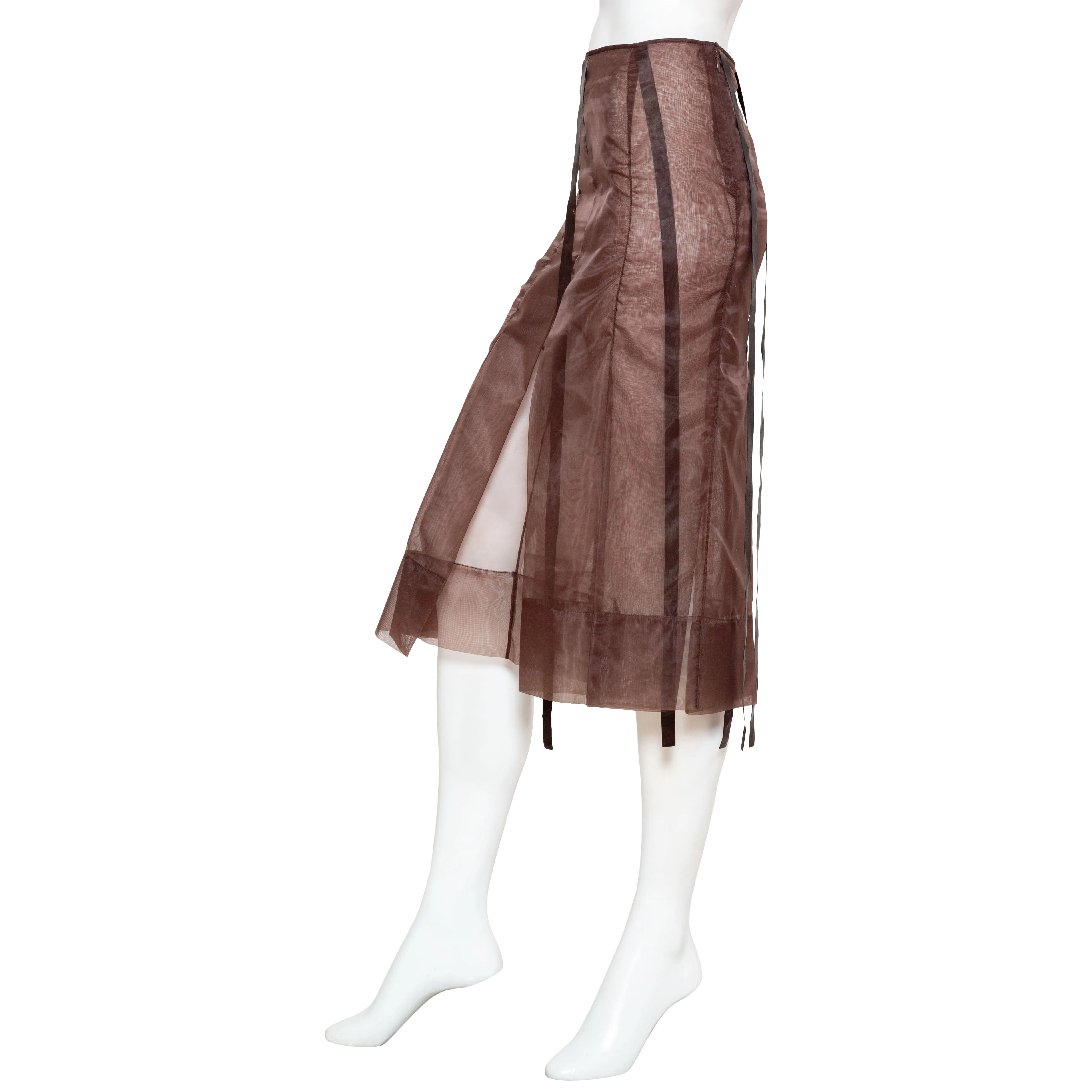 Brown Sheer Pleated Ribbon Skirt