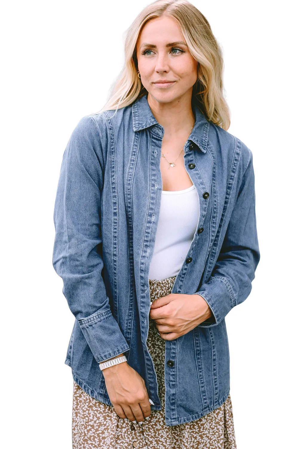 Button-up Long Sleeve Denim Shirt Jacket