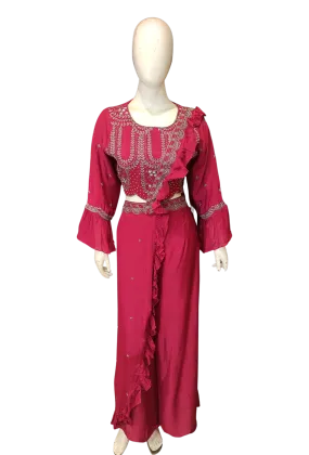 Chinon Blouse with Hand Work and Frill and Plazzo