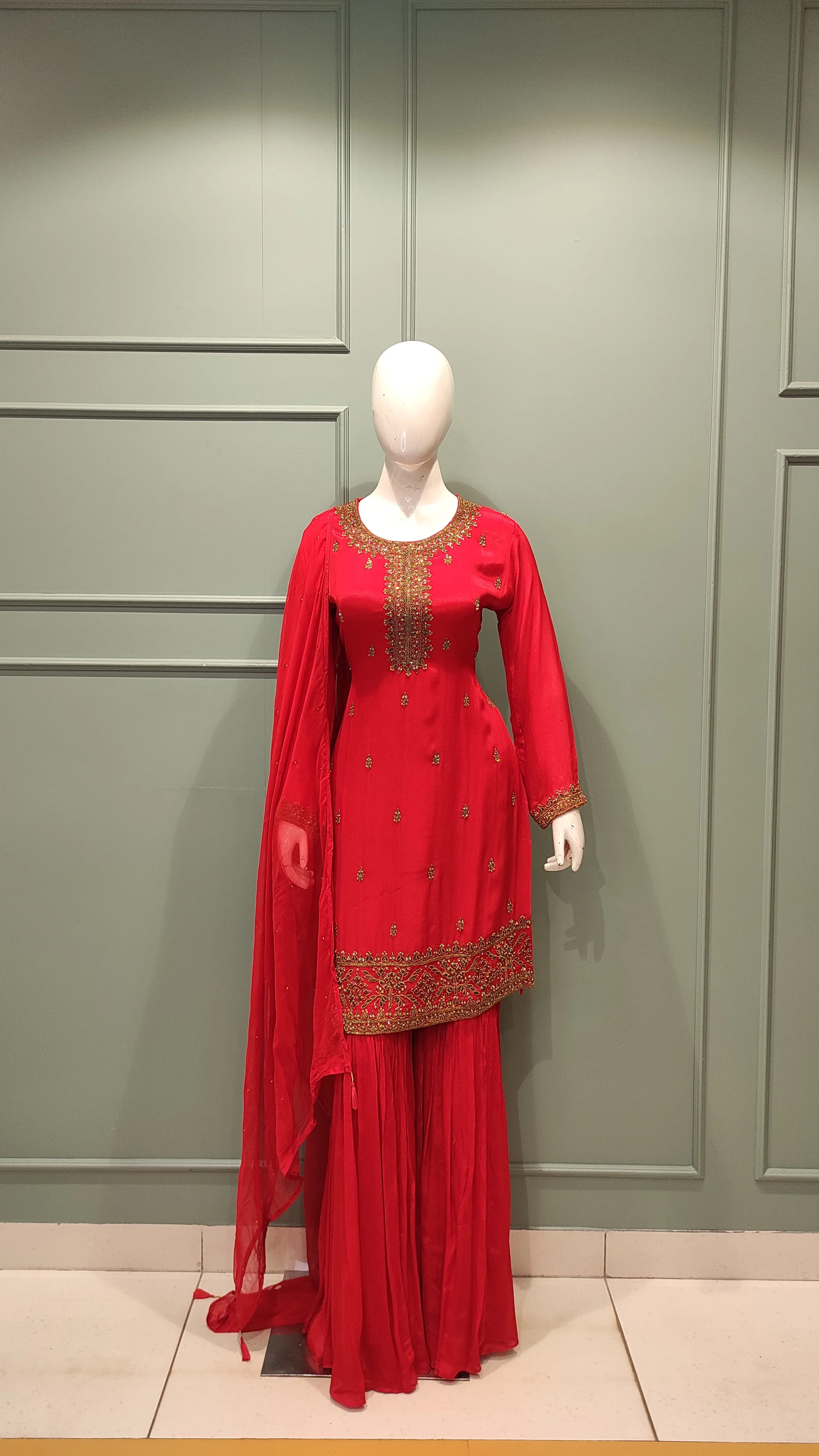 Chinon Sharara Suit with Cutdana and Zari Work