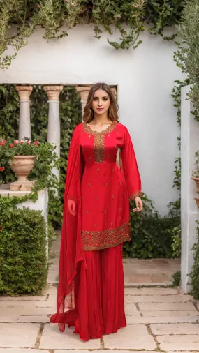 Chinon Sharara Suit with Cutdana and Zari Work