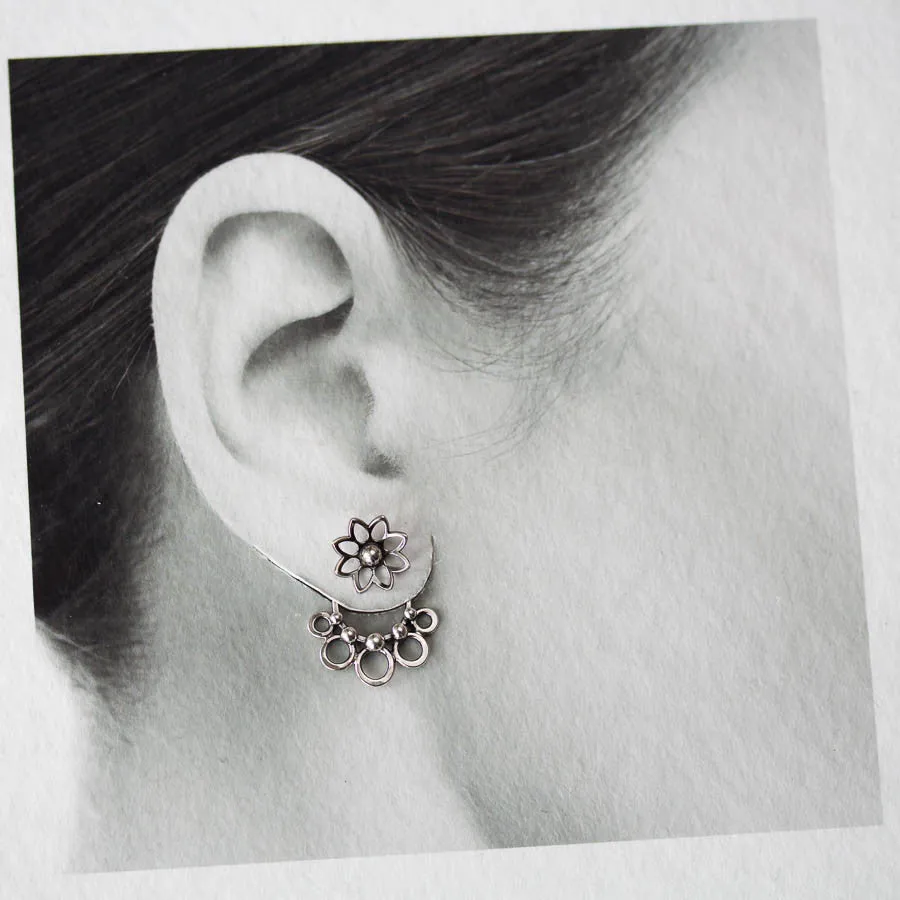 Circles and Dots, Handmade Silver Ear Jackets