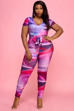 Colorful waist tie Catsuit