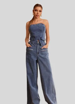 Denim Halter Pants Set