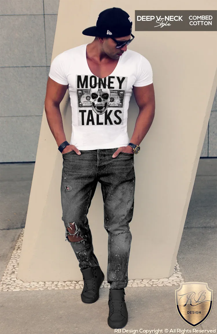 Designer Skull Mens T-shirt Money Talks Dollar Bill Tank Top MD669 Black