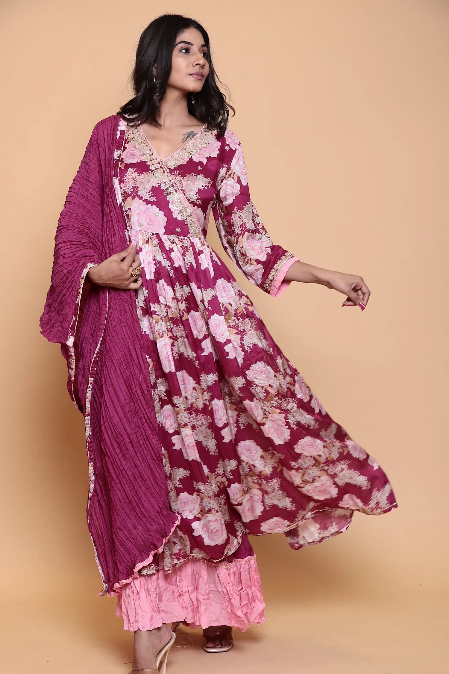 Digital Print Cotton silk Suit  with Thread work.