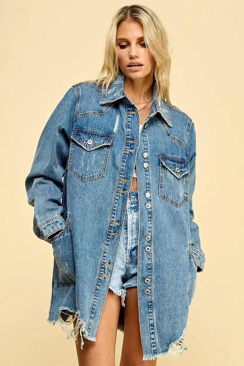 Distressed Denim Shacket