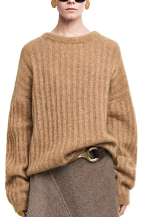 'Dramatic Moh' Knit Sweater in Camel