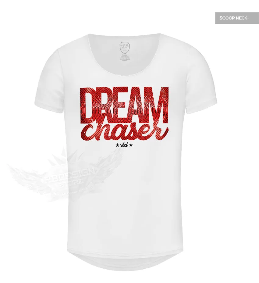 Dream Chaser Mens White T-shirt Slim Fit Motivation Tee MD877