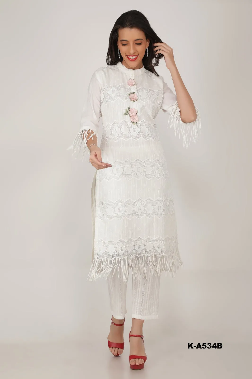 Floral Cotton Suit with Thread Embroidery and Dupatta