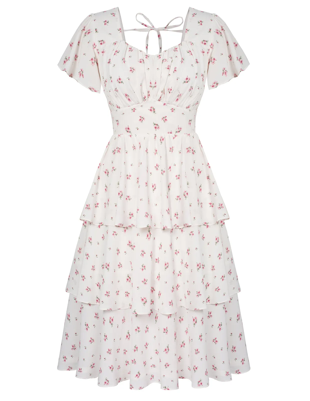 Floral Square Neck Tiered Ruffle Dress 2023 Summer Vintage A-line Swing Midi Dress