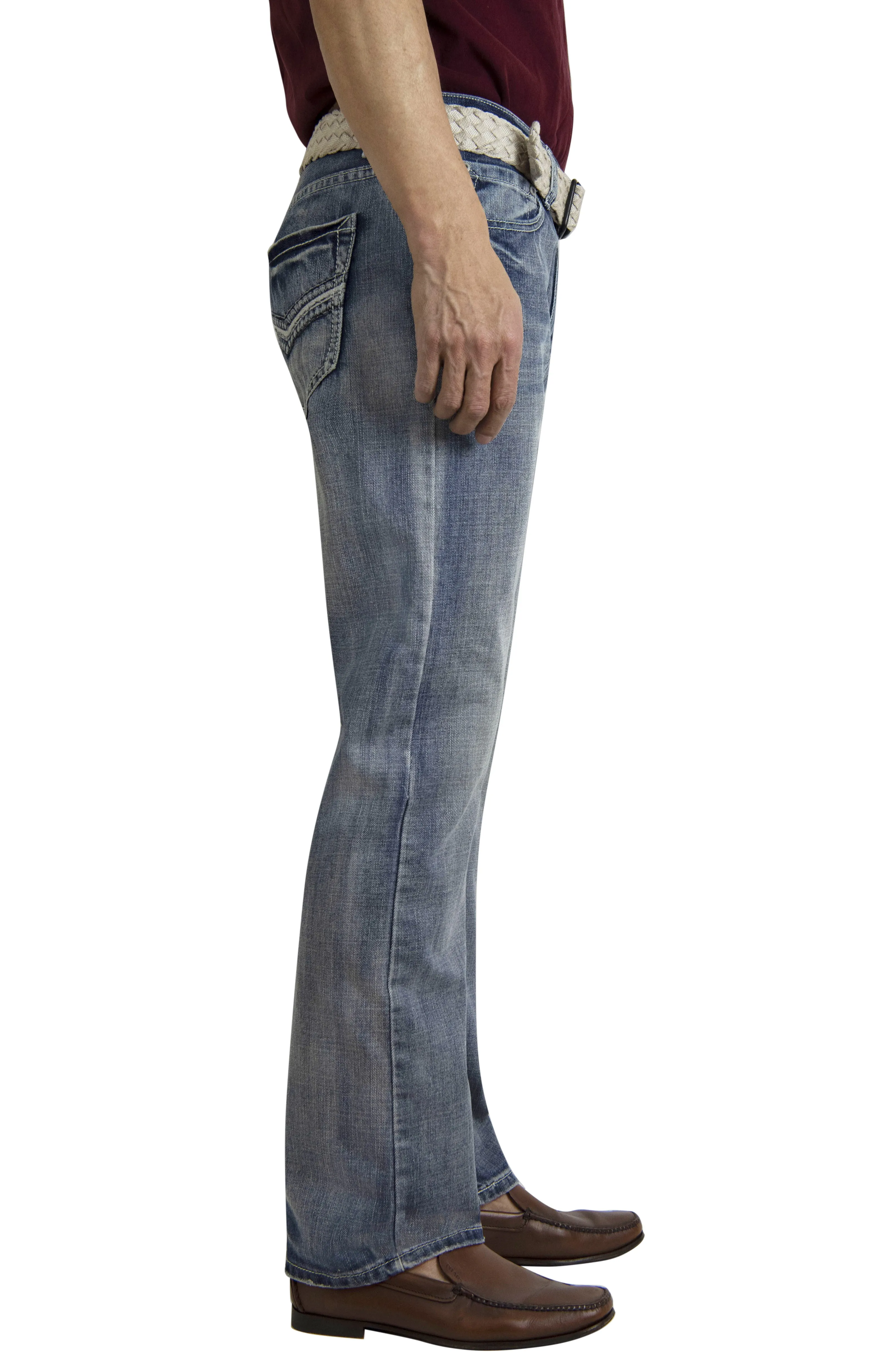 Mens Light Blue Straight Leg Regular Fit Jeans - Flypaper Fashion (Belt Not Included)