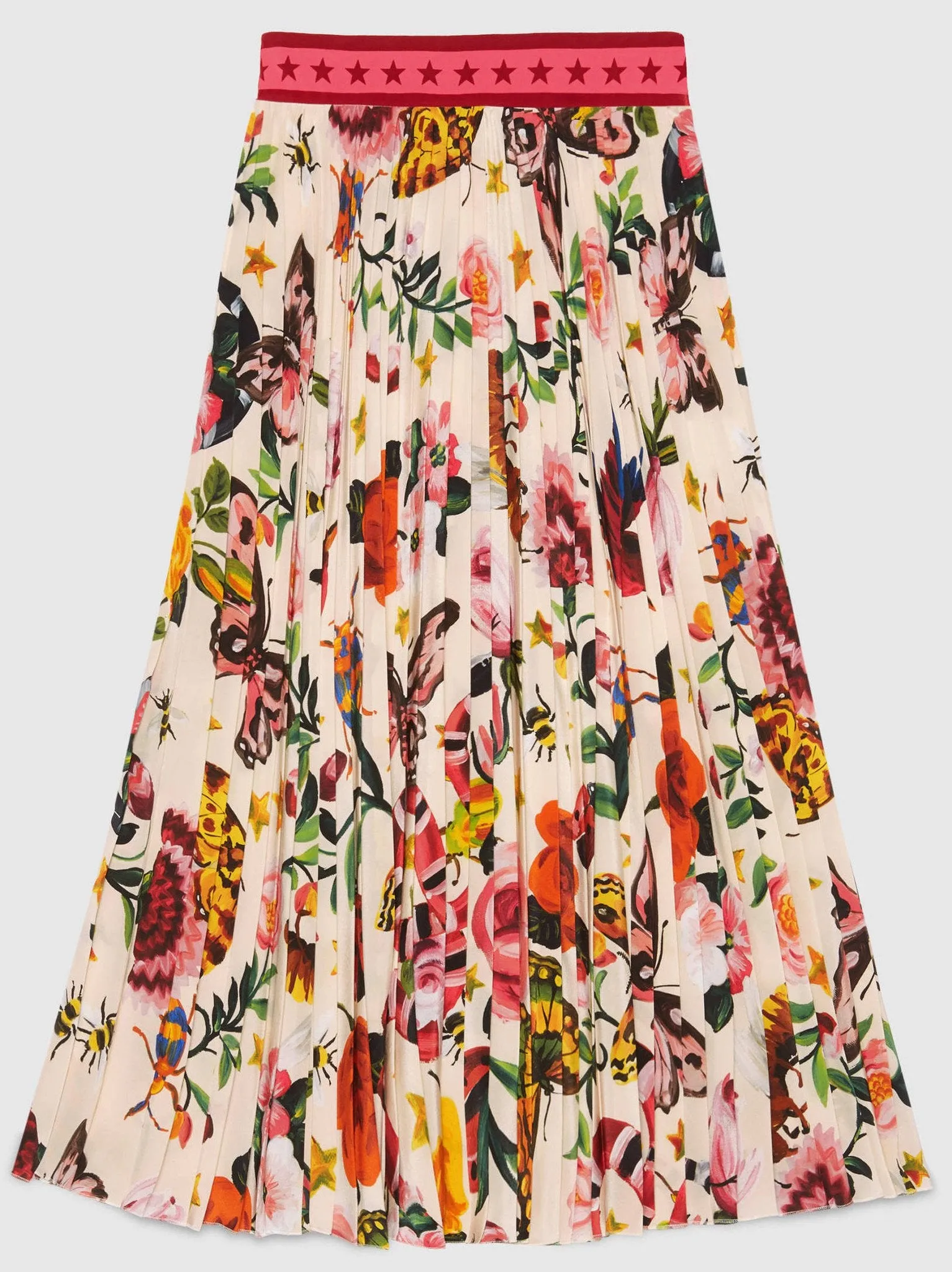 'Garden Exclusive' Printed Neck-Tie Blouse & Pleated Skirt in White