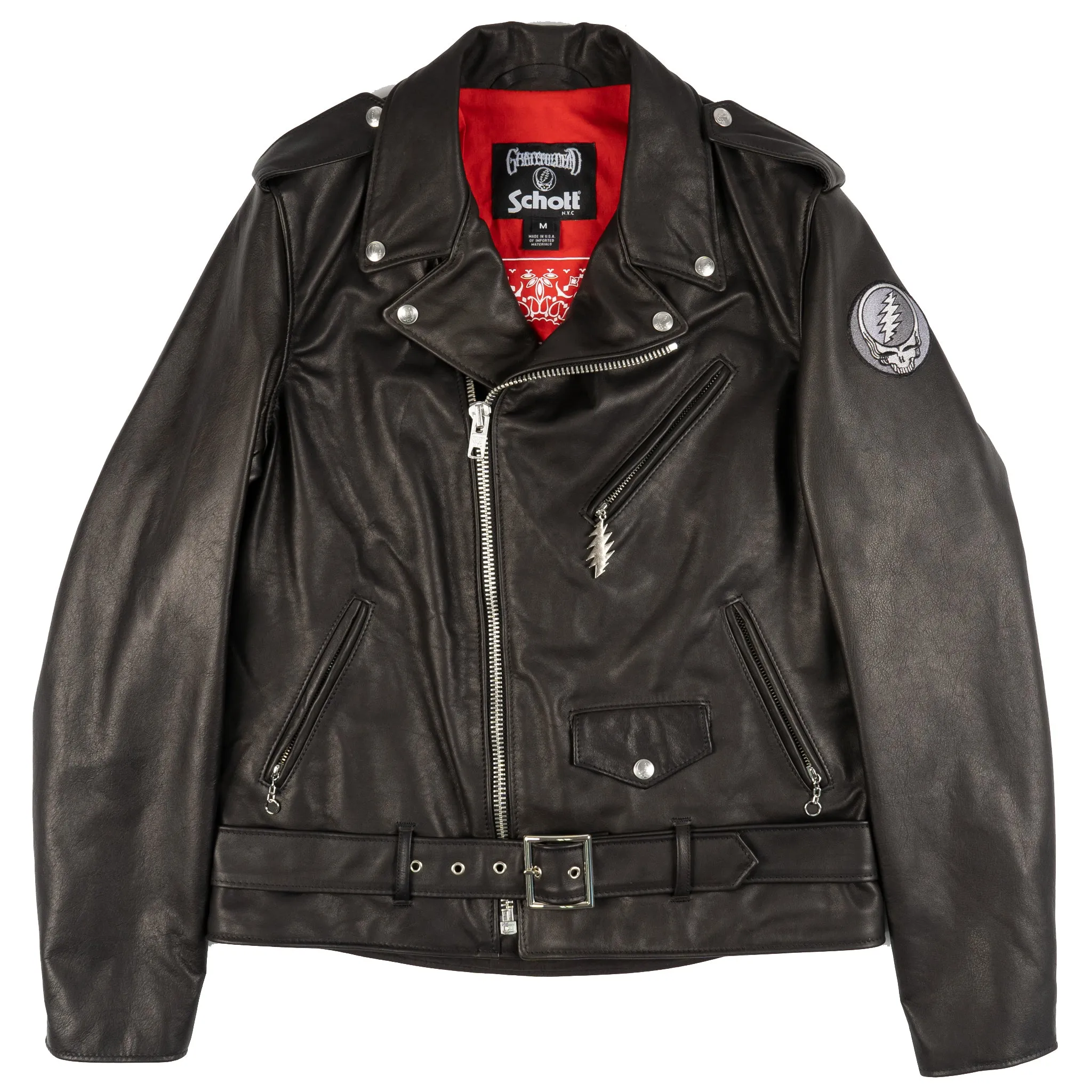 Vintage-Inspired Grateful Dead GD51 Fitted Black Cowhide Leather Jacket