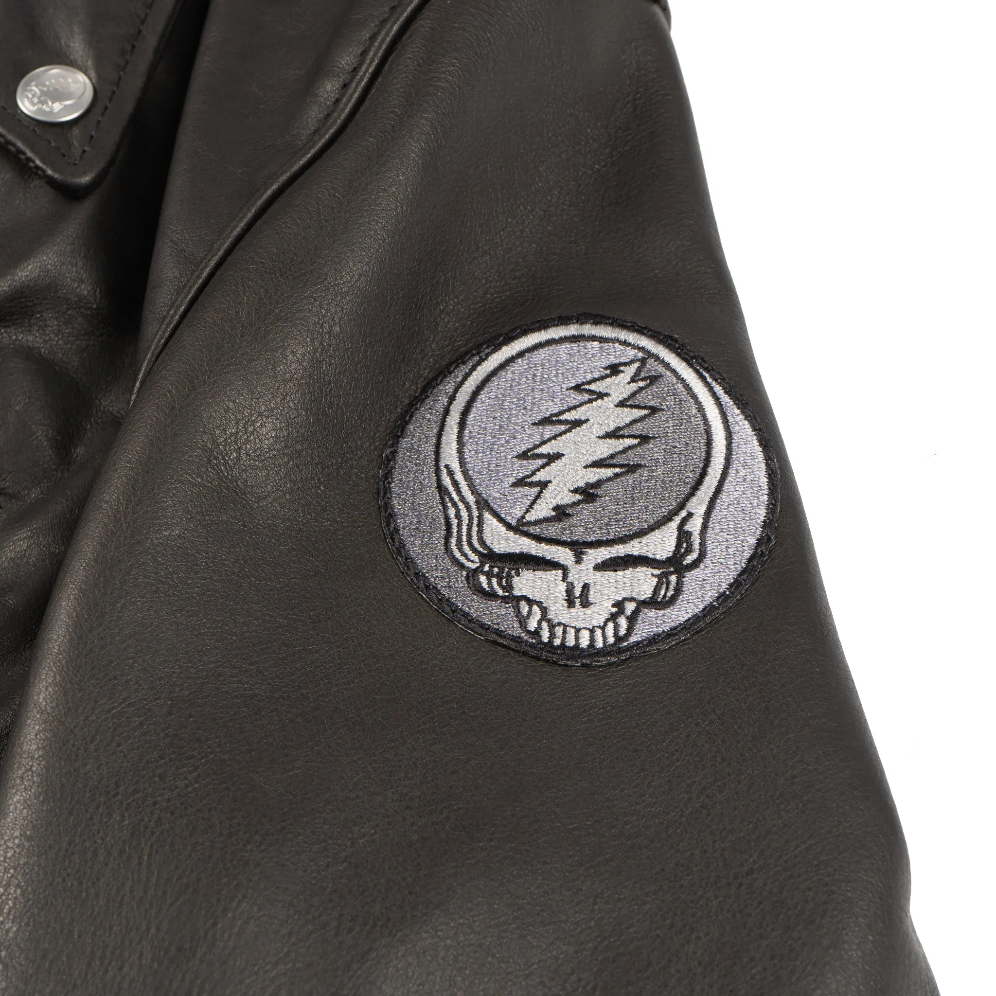 Vintage-Inspired Grateful Dead GD51 Fitted Black Cowhide Leather Jacket