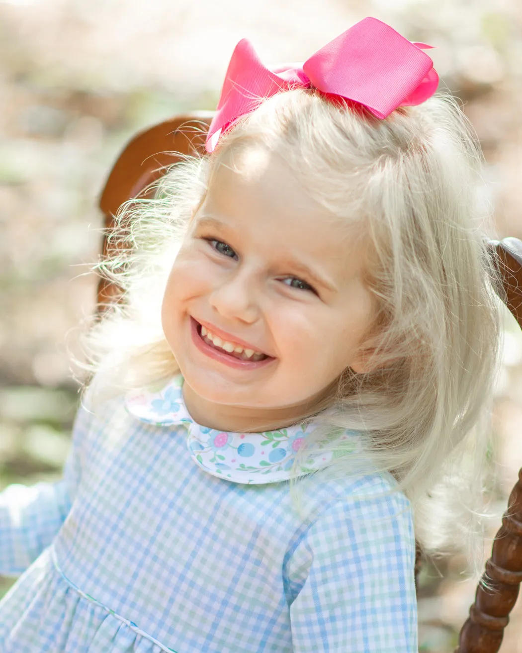 Girl's "Christina" Checkered Dress with Floral Pockets