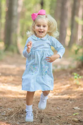 Girl's "Christina" Checkered Dress with Floral Pockets