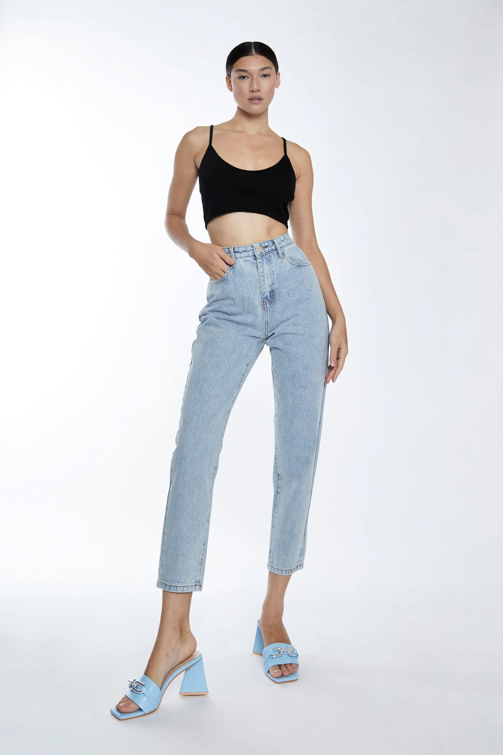 Glamorous Bleach Stonewash Denim Slim Fit Straight Leg Jeans