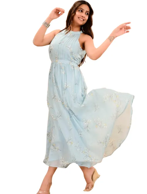 Light Blue cotton Printed Dress