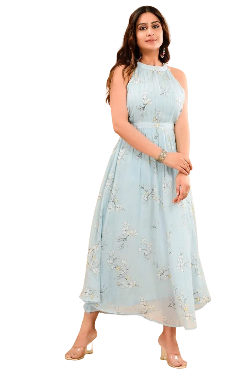 Light Blue cotton Printed Dress