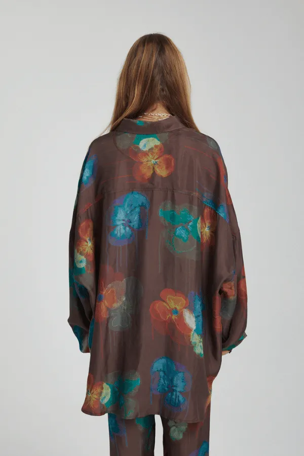 Long Sleeve Oversized Shirt Pansy Drip