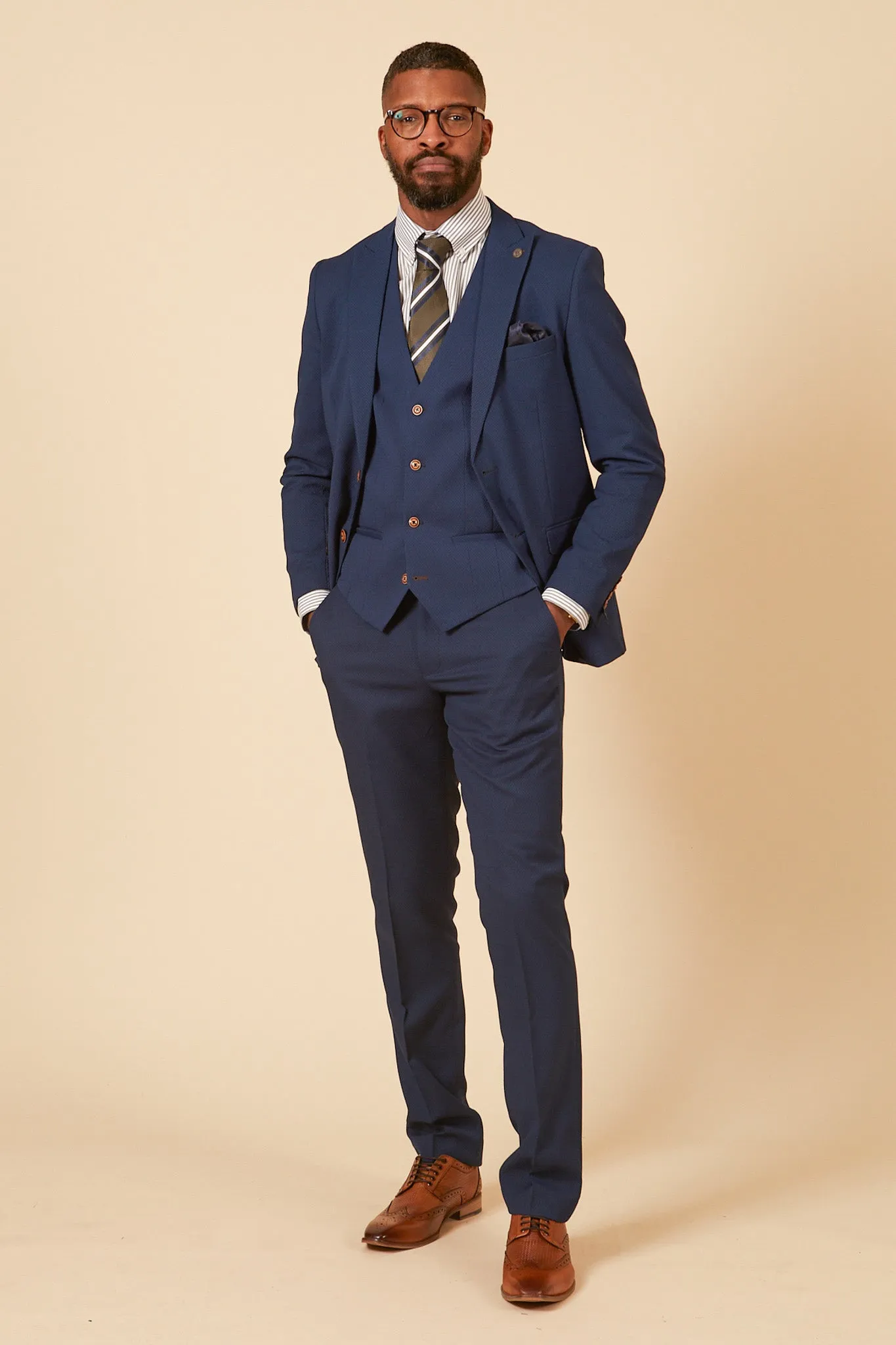 MAX - Royal Blue Three Piece Suit With Contrast Buttons