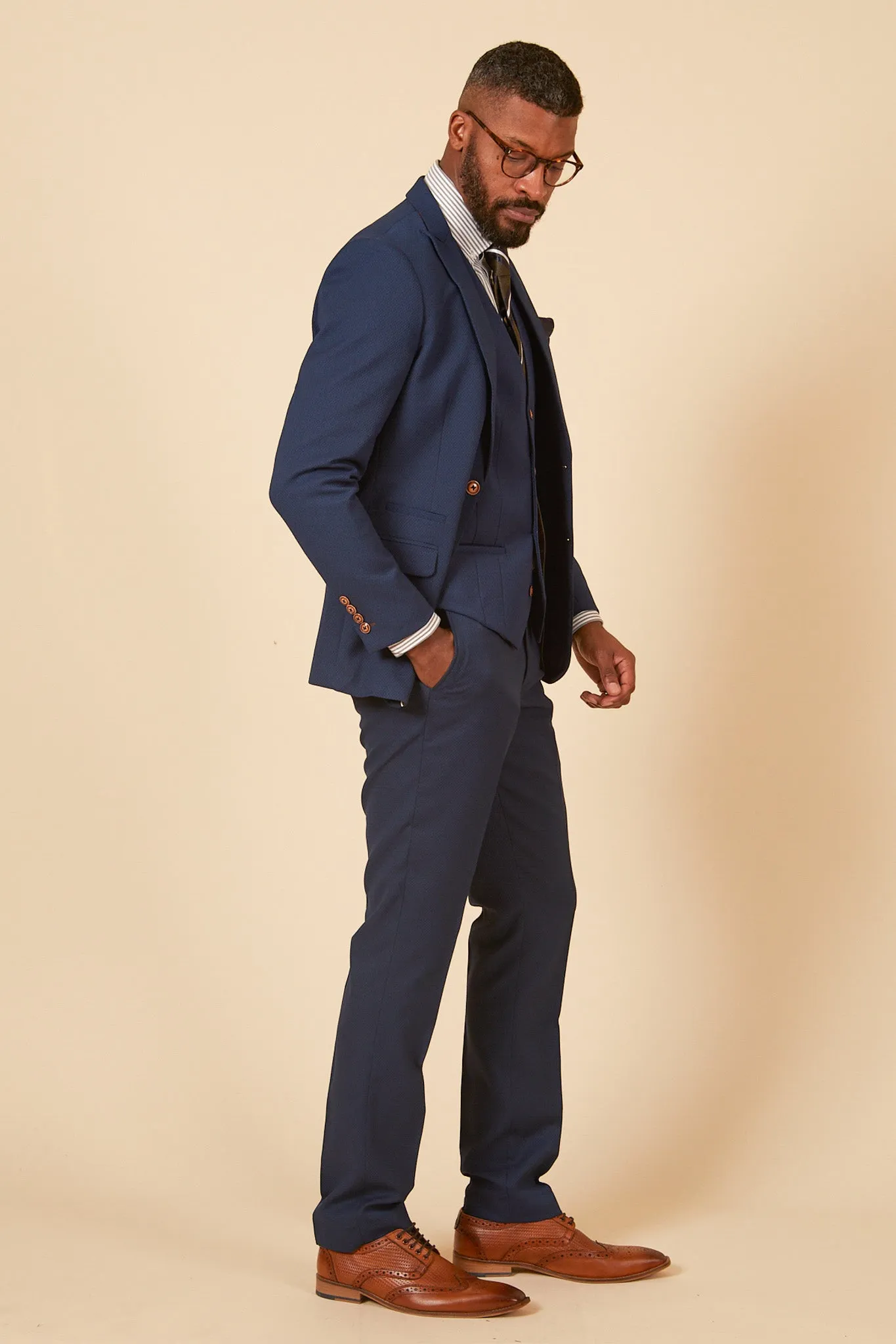 MAX - Royal Blue Three Piece Suit With Contrast Buttons