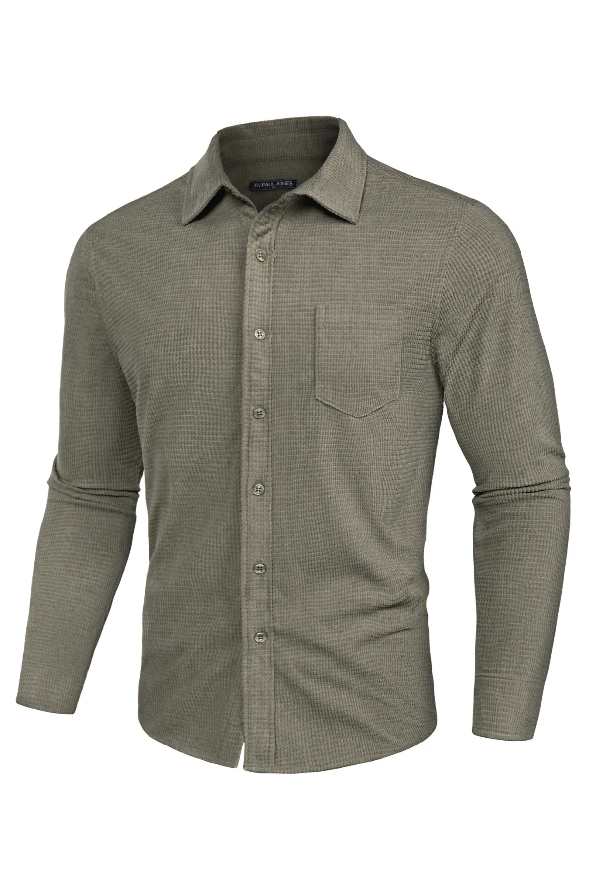 Men Stylish Textured Shirt Long Sleeve Classic Collar Button-up Tops