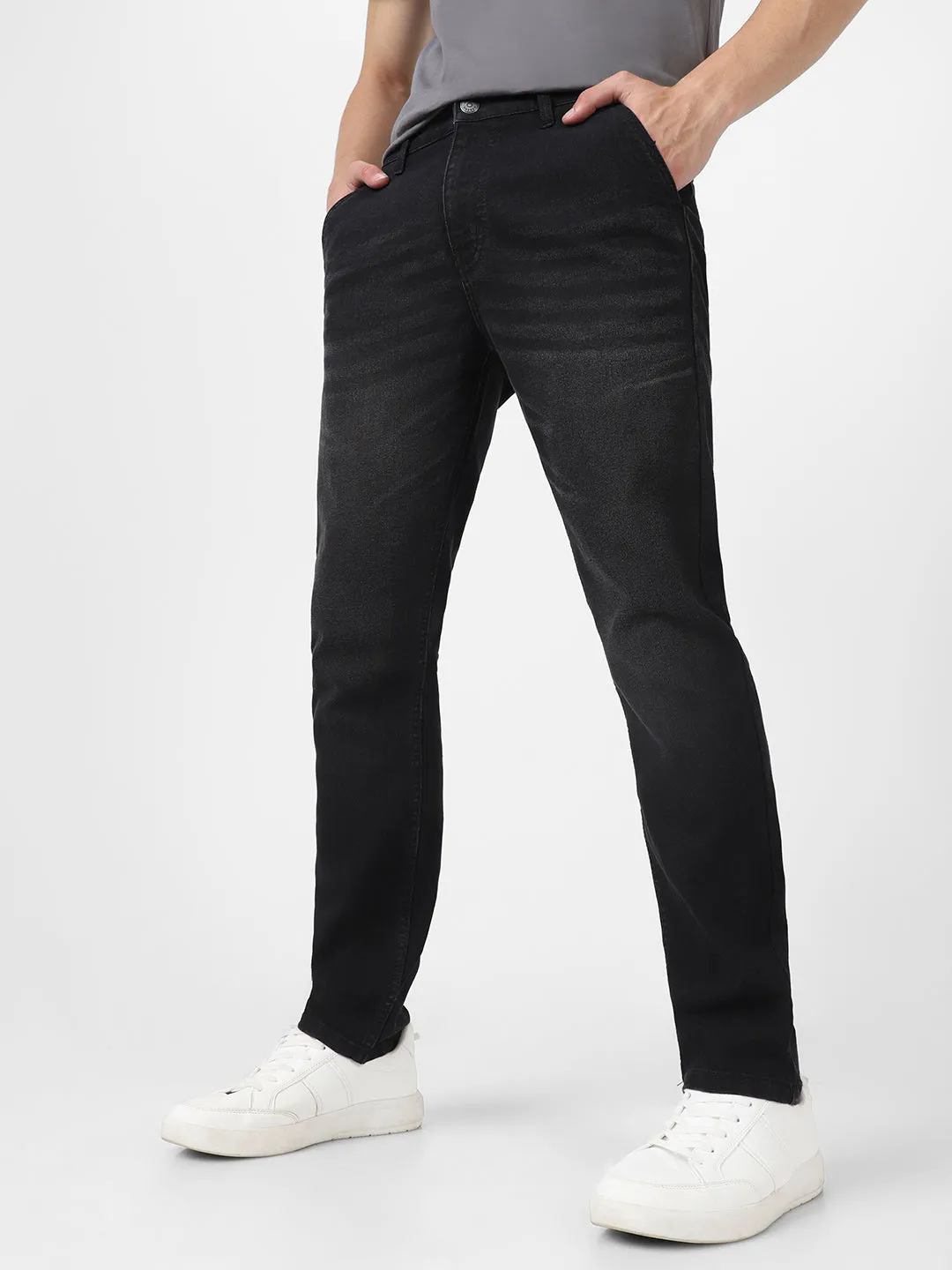 Men's Black Slim Fit Washed Jeans Stretchable