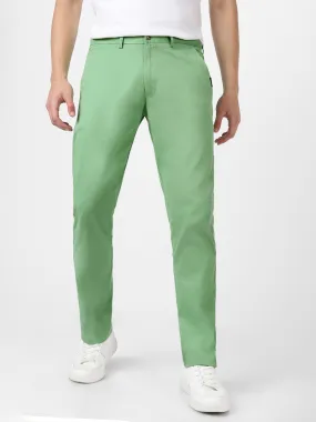 Men's Green Cotton Light Weight Non-Stretch Slim Fit Casual Trousers