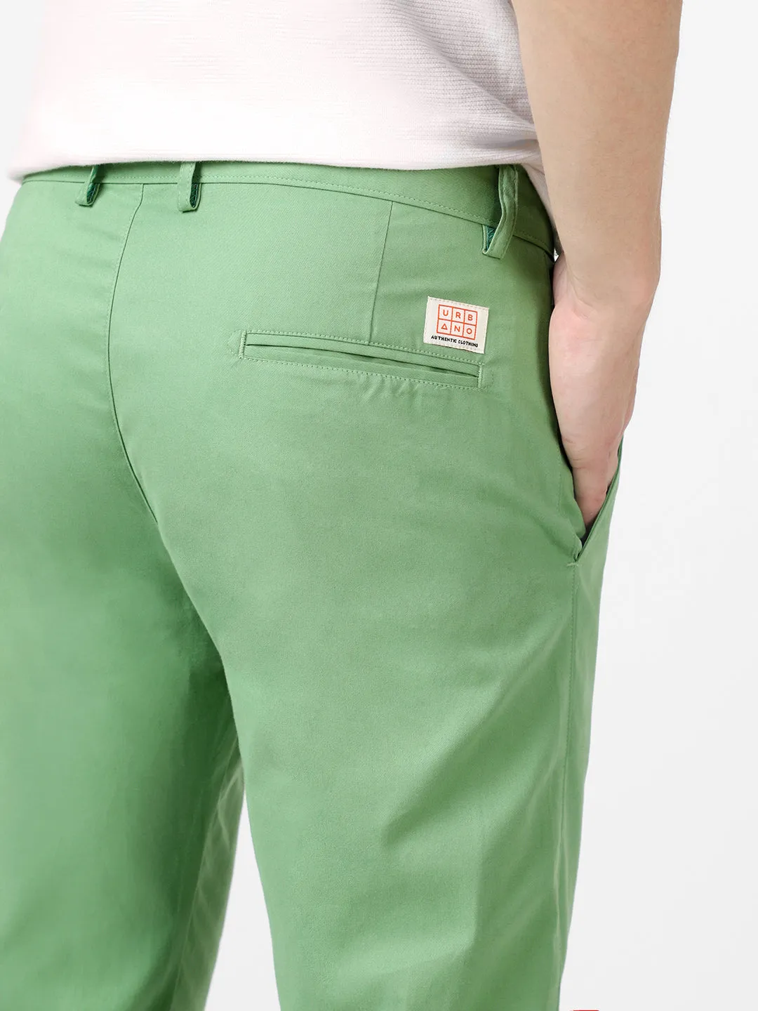 Men's Green Cotton Light Weight Non-Stretch Slim Fit Casual Trousers