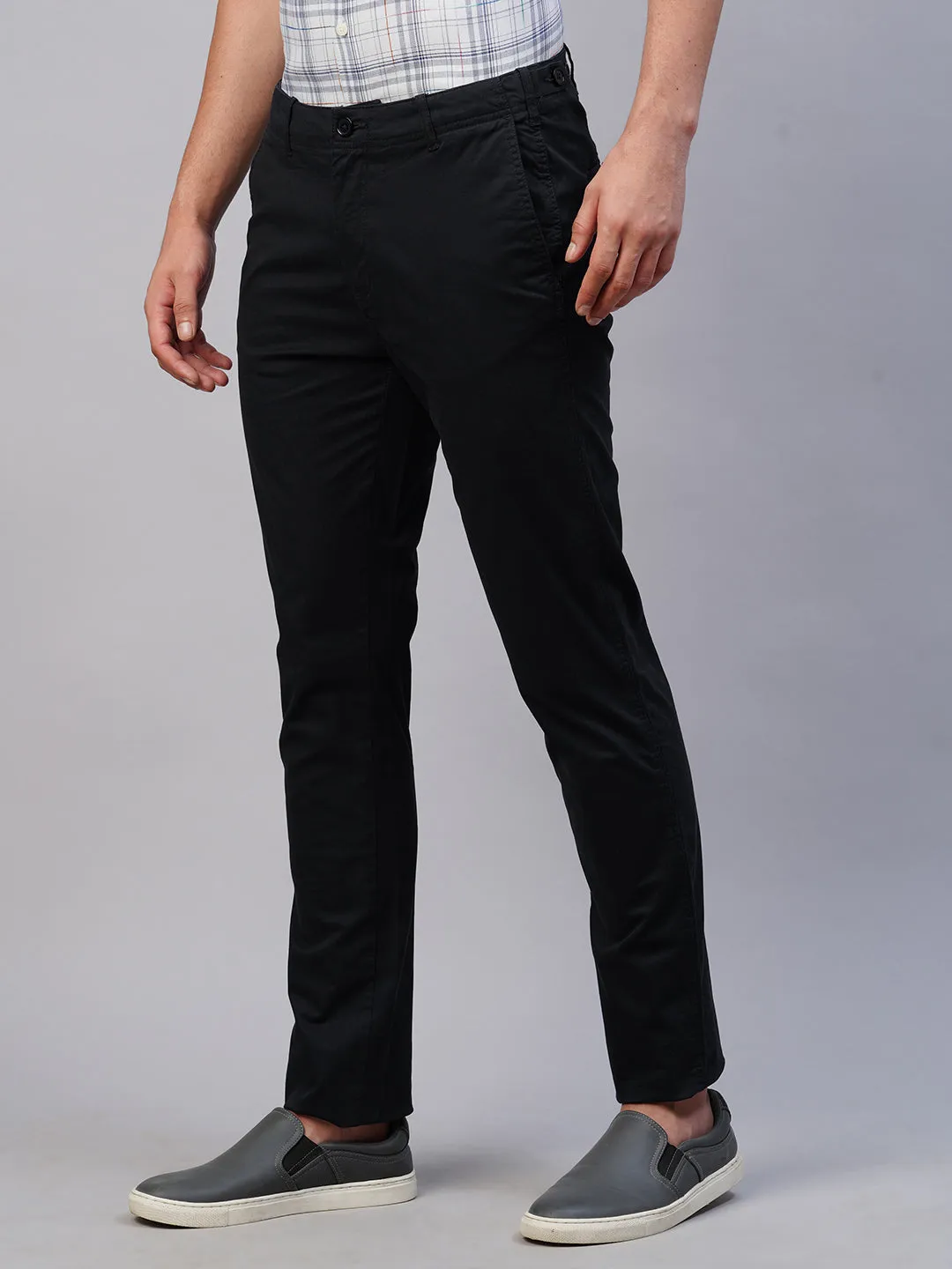 Men's Navy Cotton Lycra Slim Fit Pant