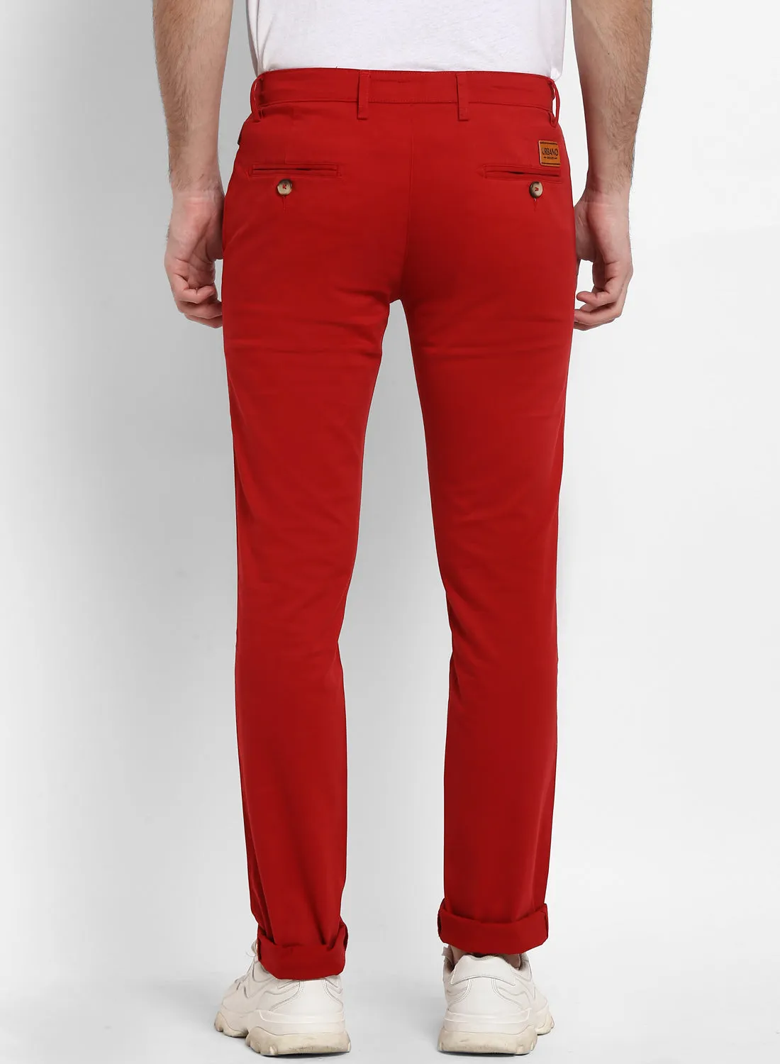 Men's Red Cotton Slim Fit Casual Chinos Trousers Stretch