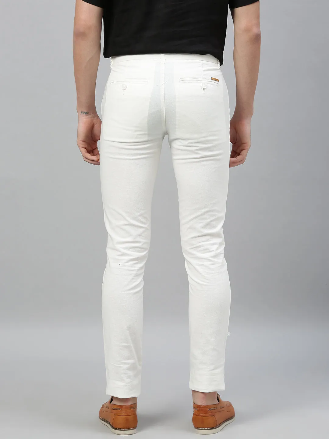 Men's White Cotton Linen Slim Fit Pant