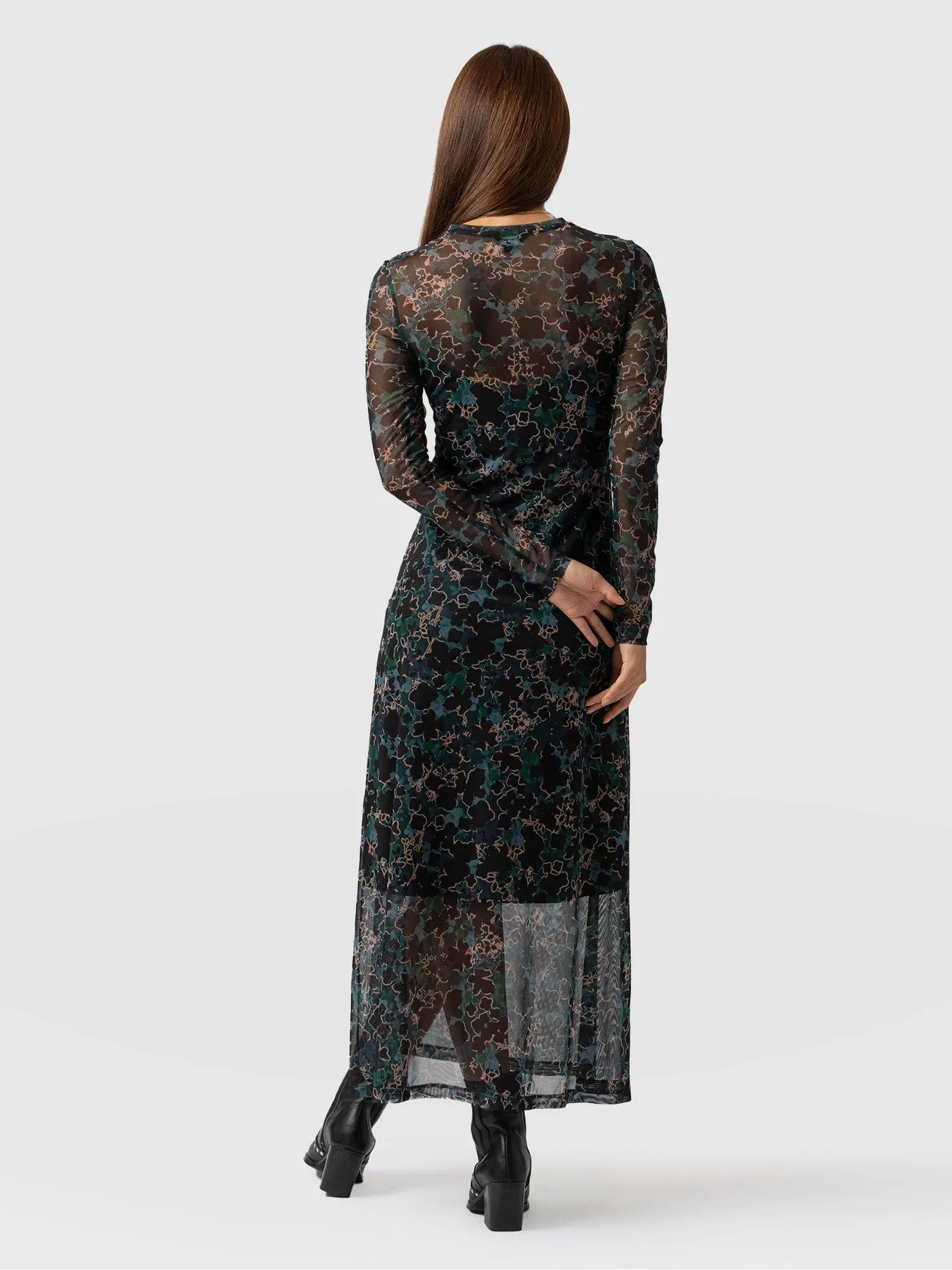 Mesh Runway Dress - Green Twilight Floral