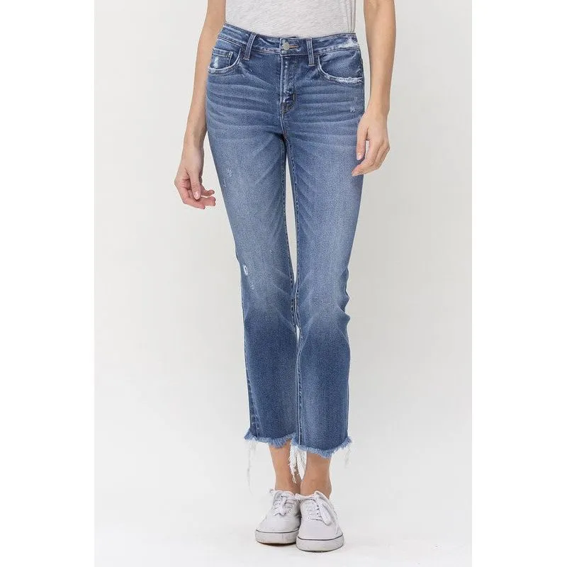 Mid Rise Crop Slim Straight Jeans