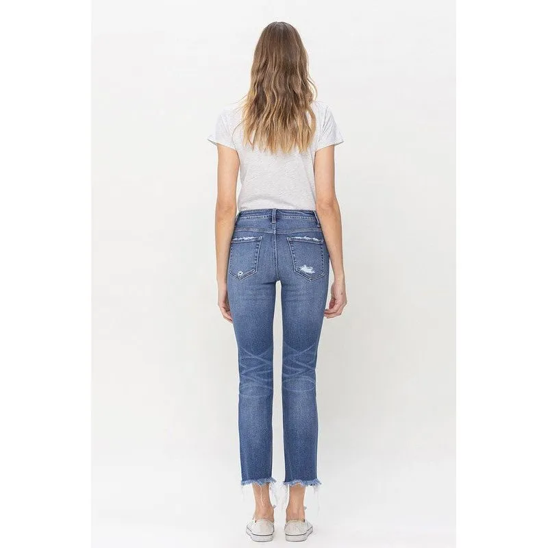 Mid Rise Crop Slim Straight Jeans