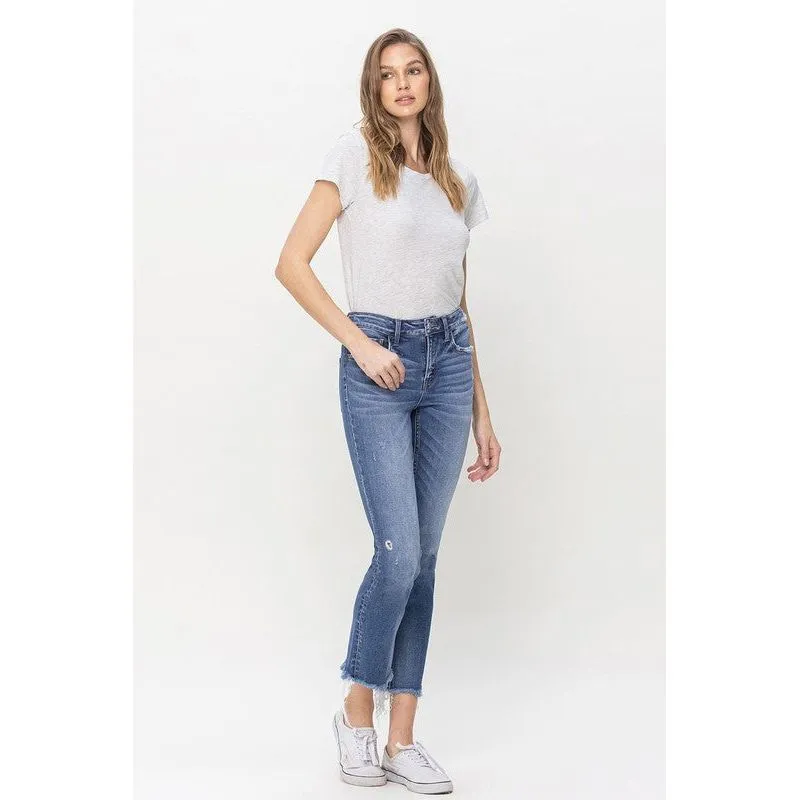 Mid Rise Crop Slim Straight Jeans