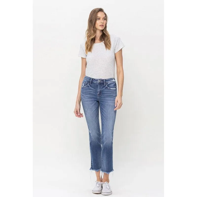 Mid Rise Crop Slim Straight Jeans