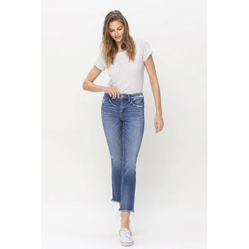 Mid Rise Crop Slim Straight Jeans