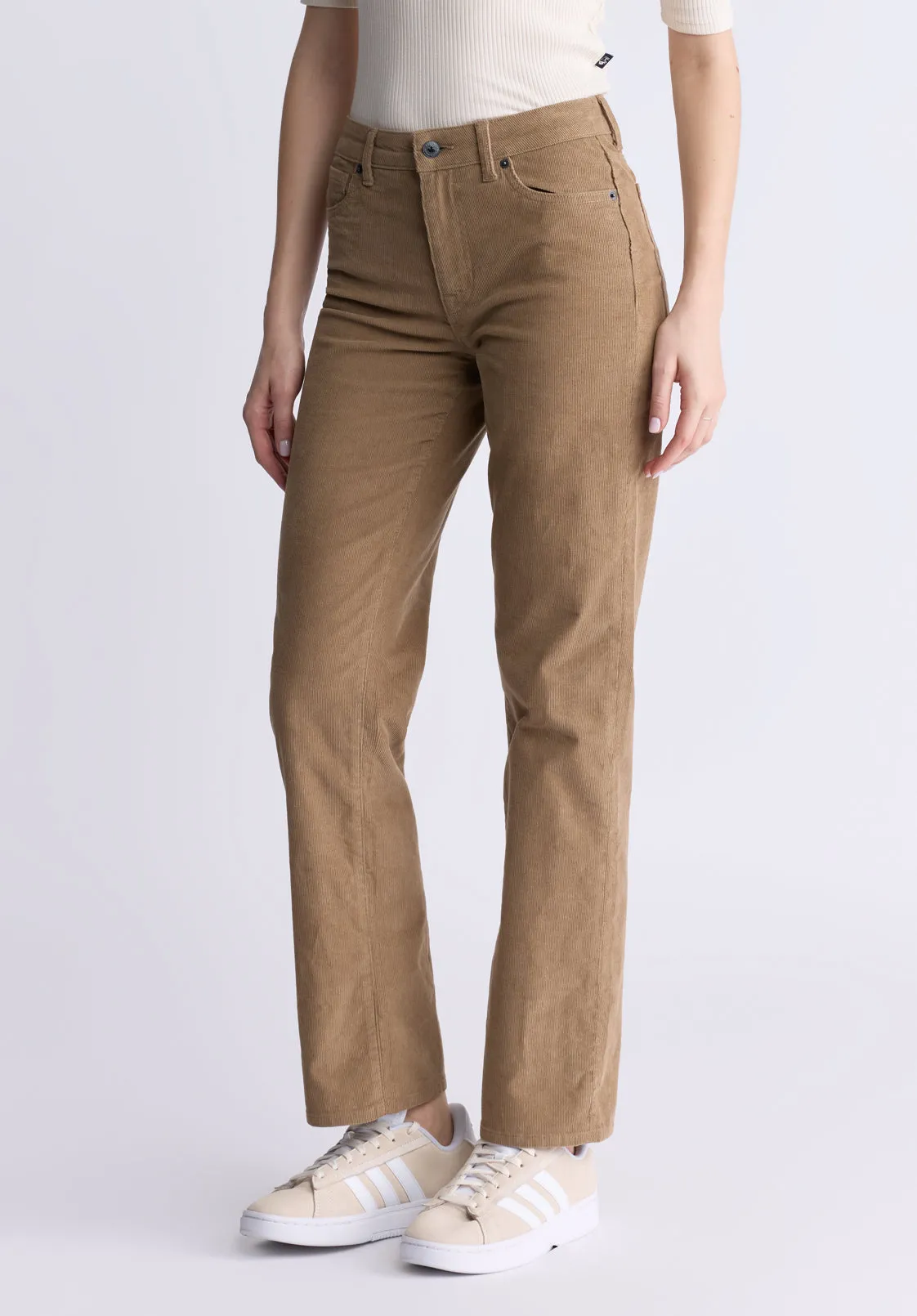 Mid Rise Straight Mary Women's Pants, Rinse Washed Beige - BL16007