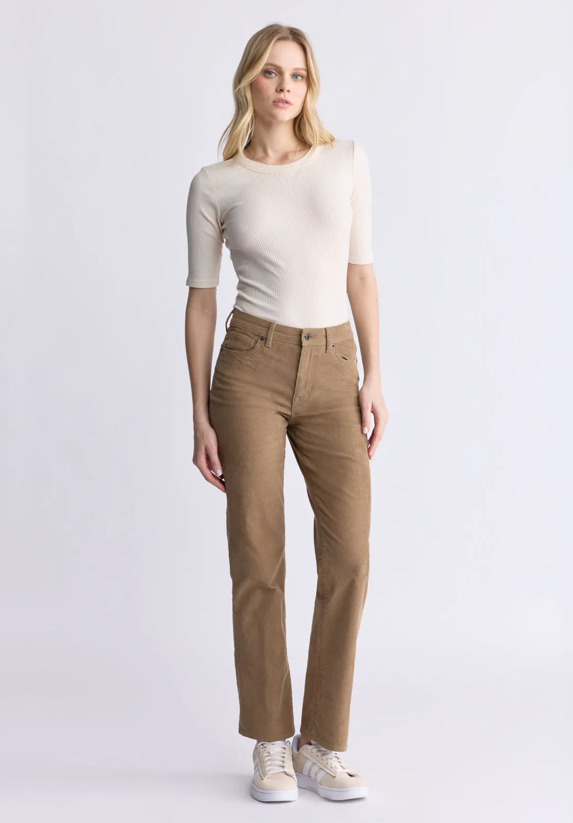 Mid Rise Straight Mary Women's Pants, Rinse Washed Beige - BL16007