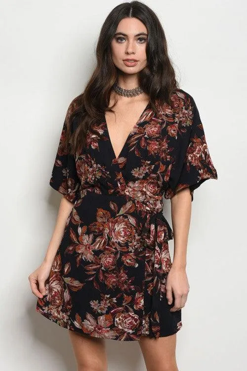 MIDNIGHT BOUQUET WRAP DRESS