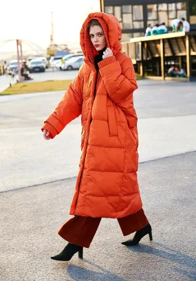 Plus Size Oversized Orange Hooded Down Puffer Parka for Ultimate Warmth and Style