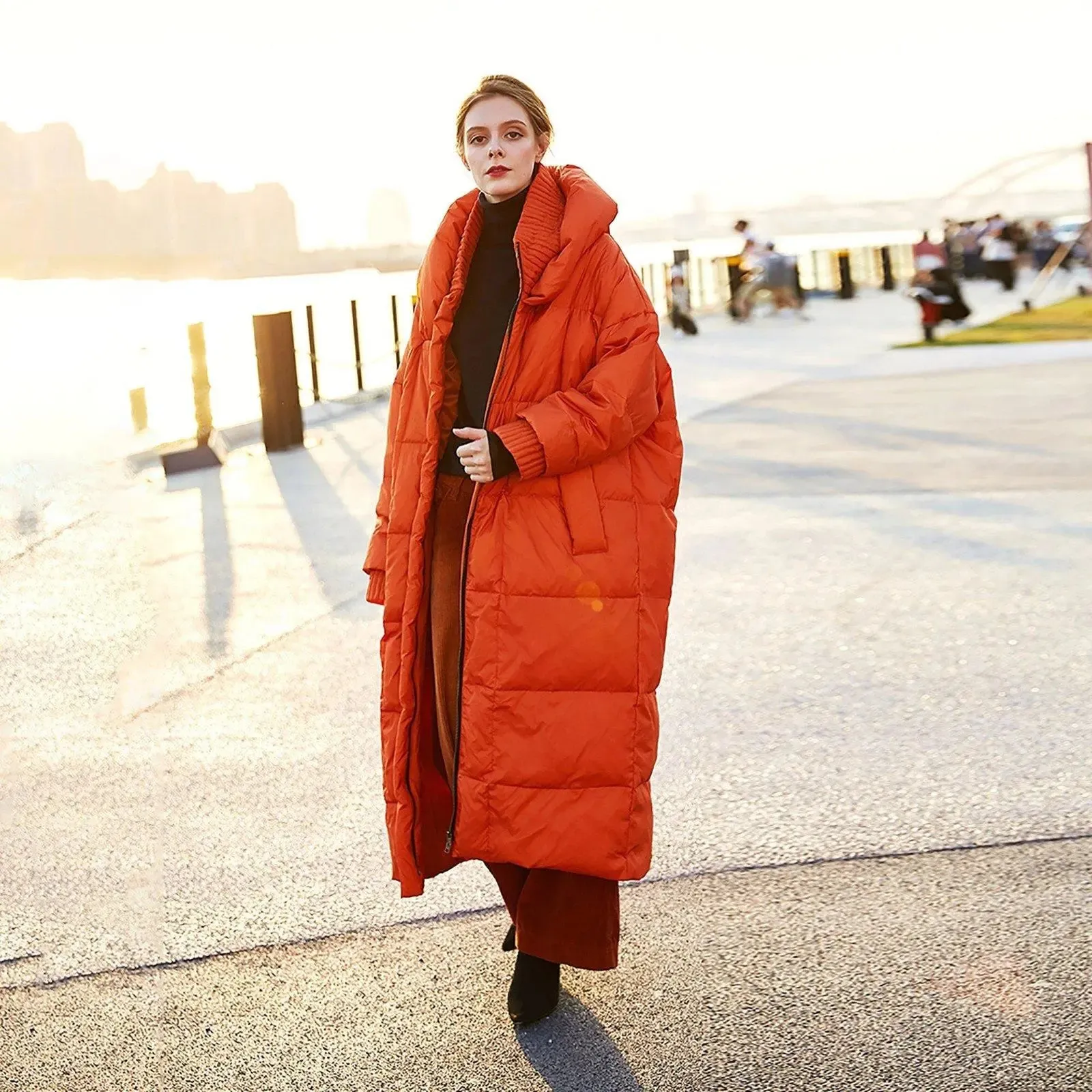 Plus Size Oversized Orange Hooded Down Puffer Parka for Ultimate Warmth and Style