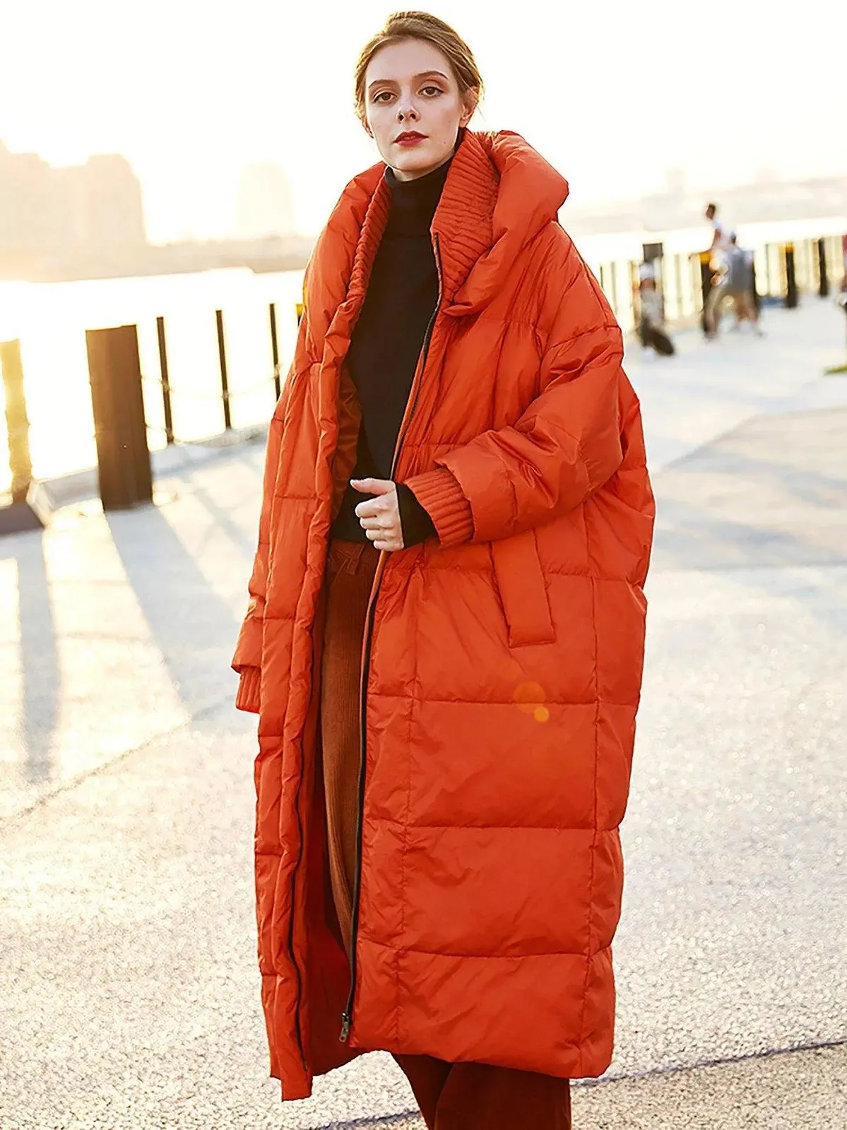 Plus Size Oversized Orange Hooded Down Puffer Parka for Ultimate Warmth and Style