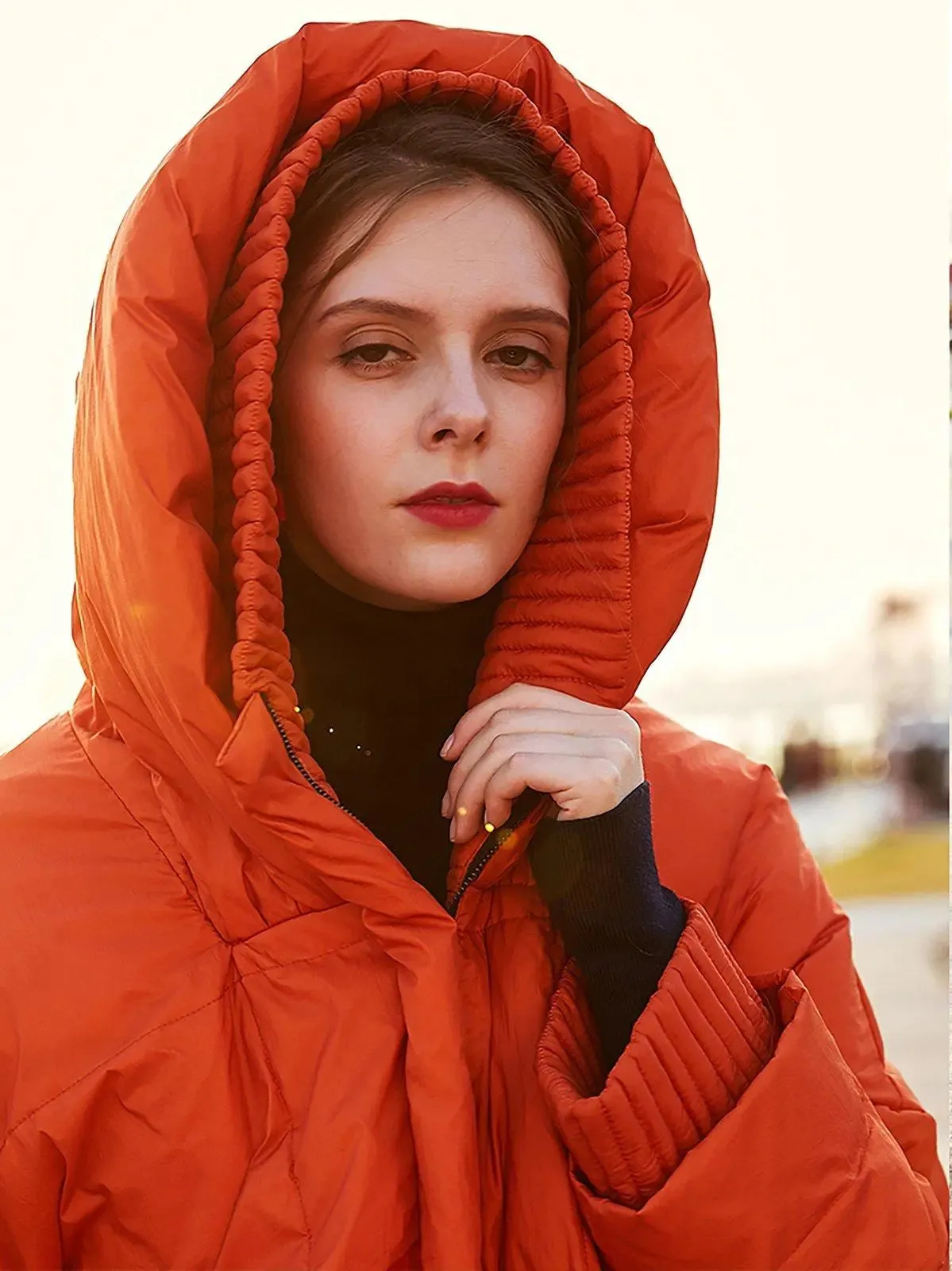 Plus Size Oversized Orange Hooded Down Puffer Parka for Ultimate Warmth and Style