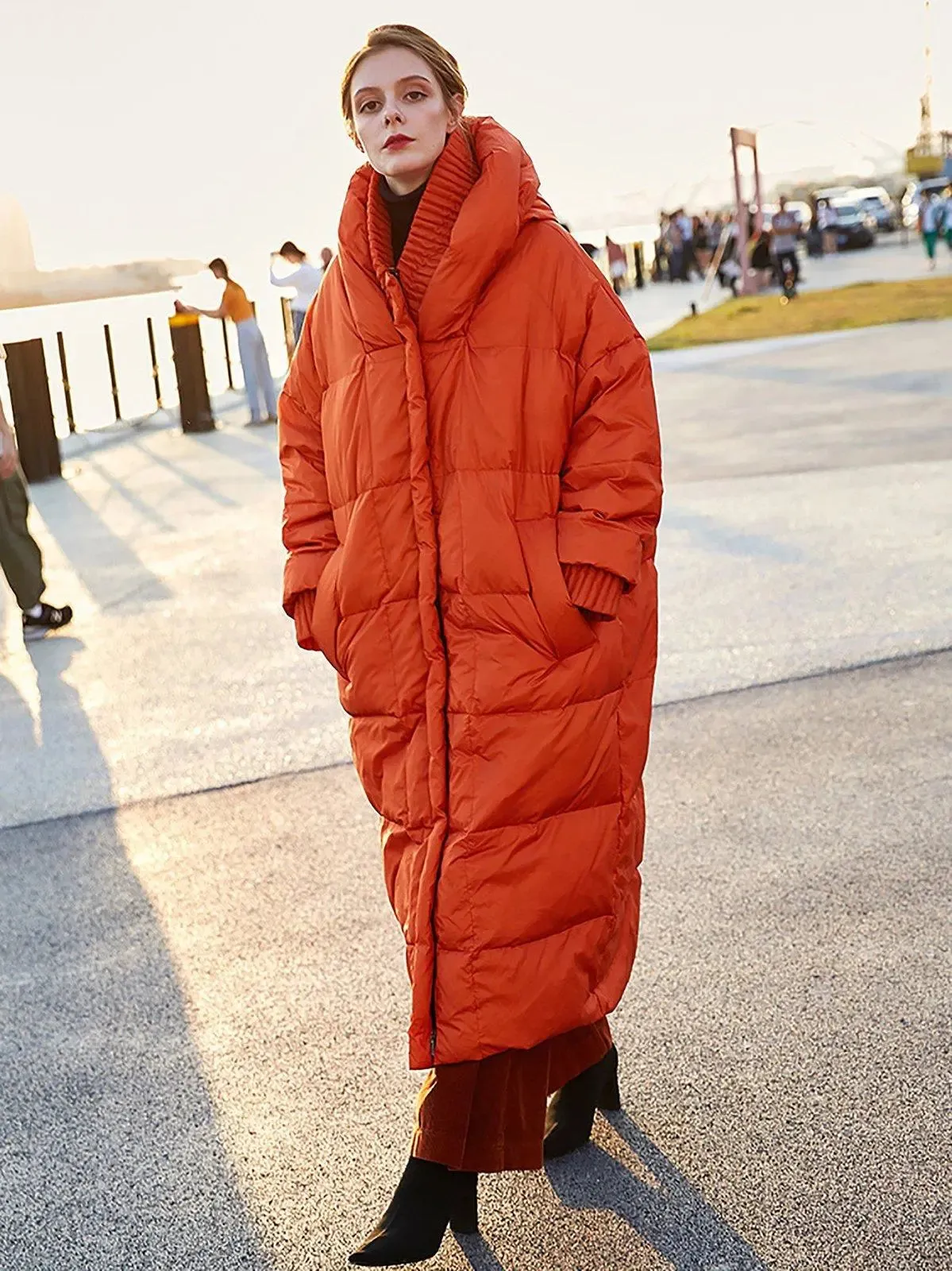 Plus Size Oversized Orange Hooded Down Puffer Parka for Ultimate Warmth and Style